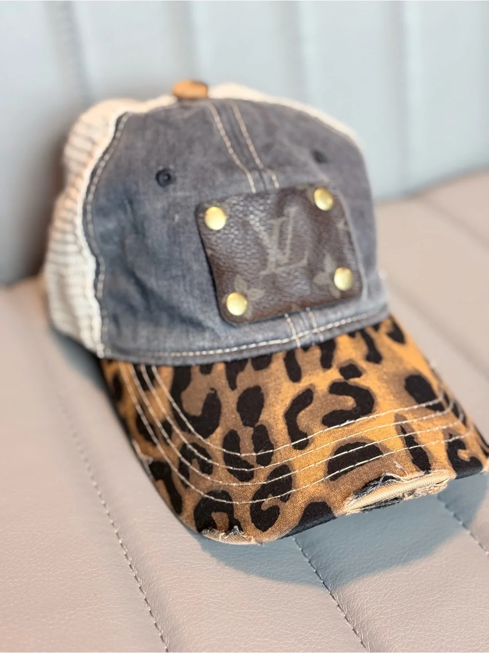 Keep it Gypsy Upcycled Louis Vuitton Patch Leopard Baseball Cap Vintage Style